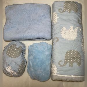 NOJO Dreamer Elephant Blue, Grey 4 Piece Nursery Crib Bedding Set